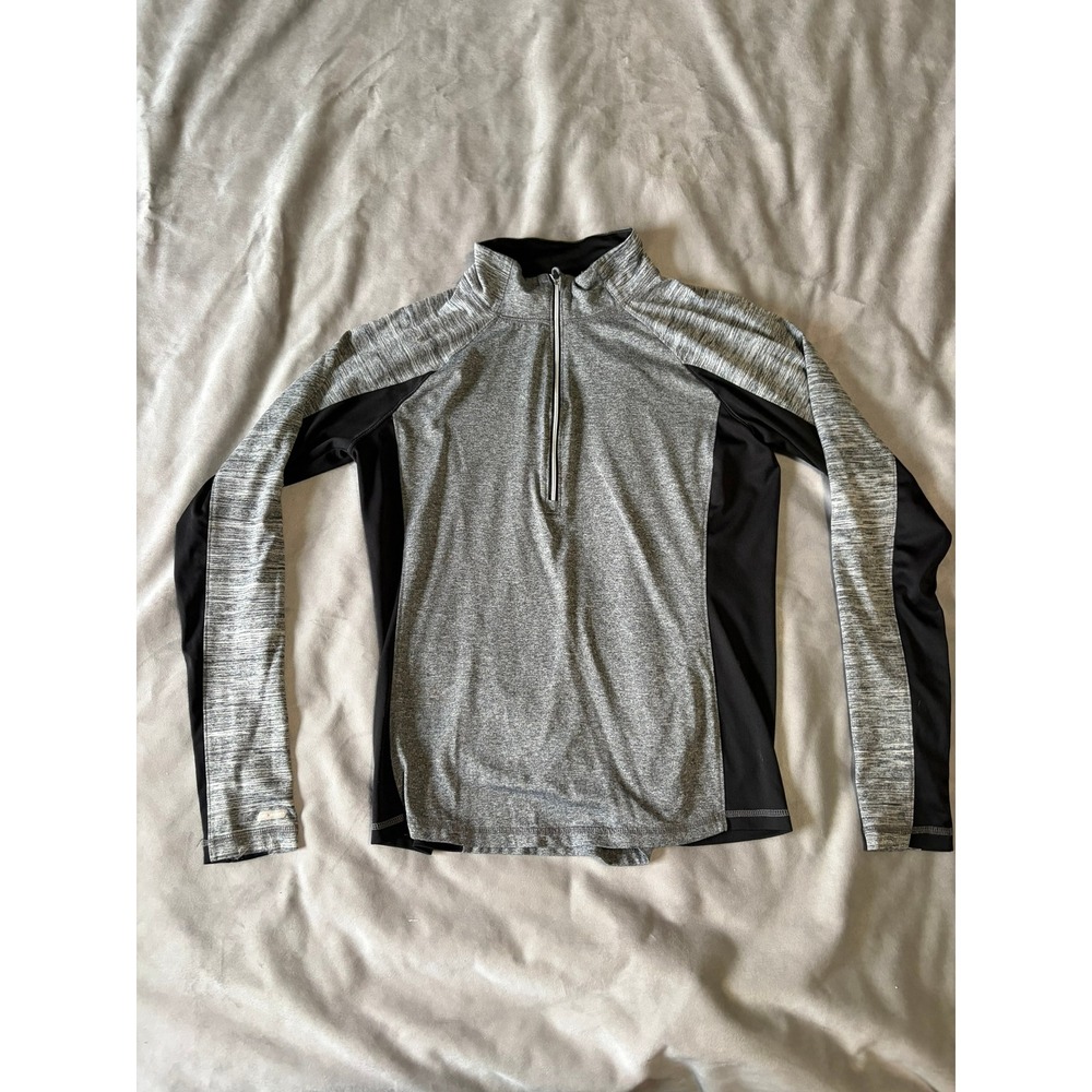 Avia Womens Quarter Zip Pullover Gray Black Space Dye Athletic Top Size M 8-10